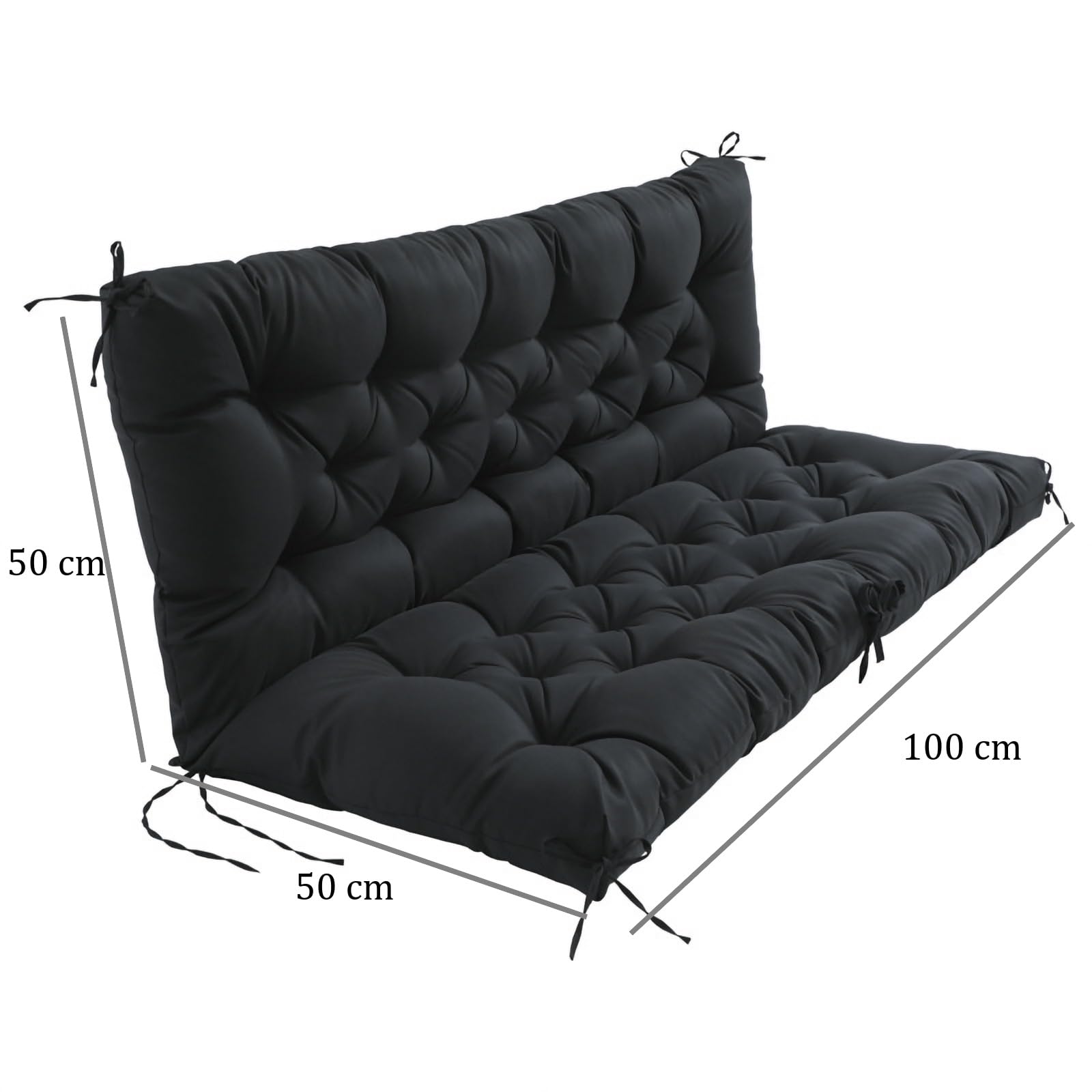 EBETA Cojín para Banco de jardín Cojín de Asiento y Respaldo para Banco de Exterior Cojín Acolchado para Columpio de jardín (Negro, 100 x 50 x 50 cm)
