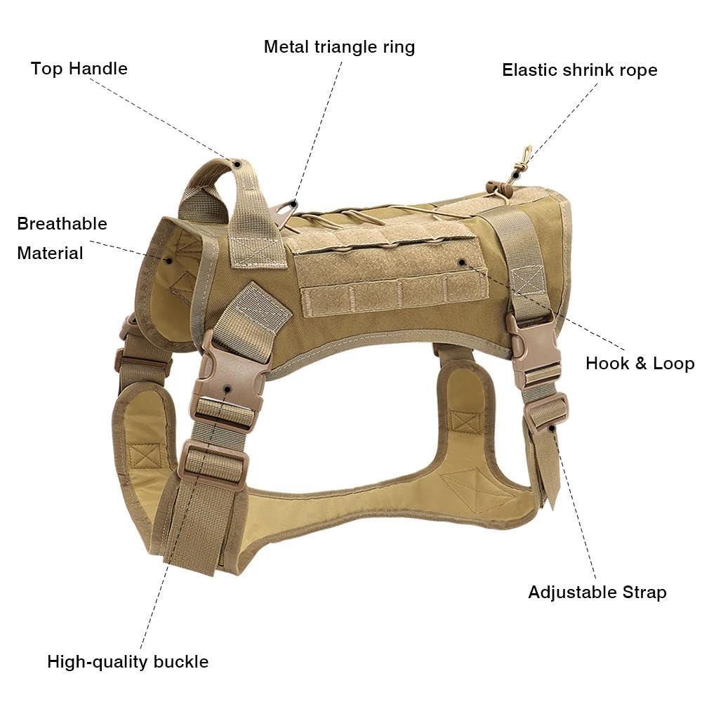 Set di Imbracatura e guinzaglio per Cani da Caccia e Campeggio all'aperto, tattico Militare, in Nylon, per Cani (Set A, L)