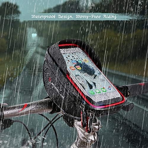 Waterproof Bike Pouch Phone Holder, Bike Handlebar Bags, Frame Bag Cycling Pannier Top Tube Waterproof Bicycle Bag Touch Screen for Phone Below 6.5