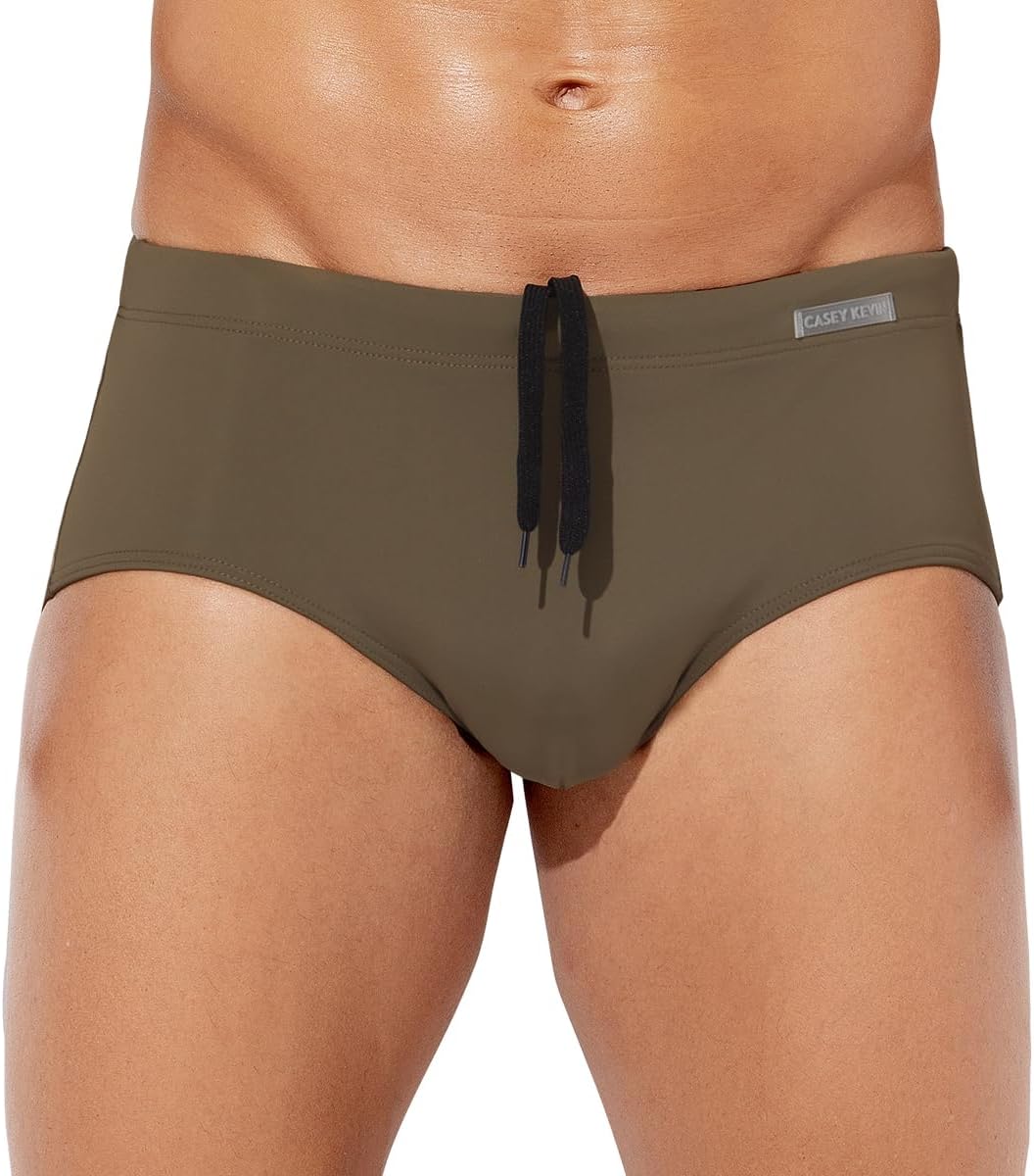 Casey Kevin Men's Classic Solid Swim Briefs Sexy Bikini Underwear Tan Through Full Coverage Swimwear
