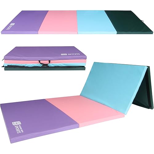 Foldable Exercise Mat 10'x4'x2" for Gymnastics, Tumbling, Yoga & Aerobics with Carrying Handles - Four Fold Thick by Modern-Depo