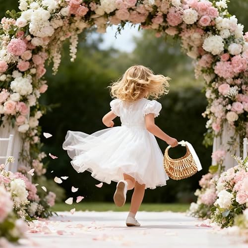 image for BETAULIFE Wicker Flower Girl Basket 2pcs,Natural Flower Basket with Ri