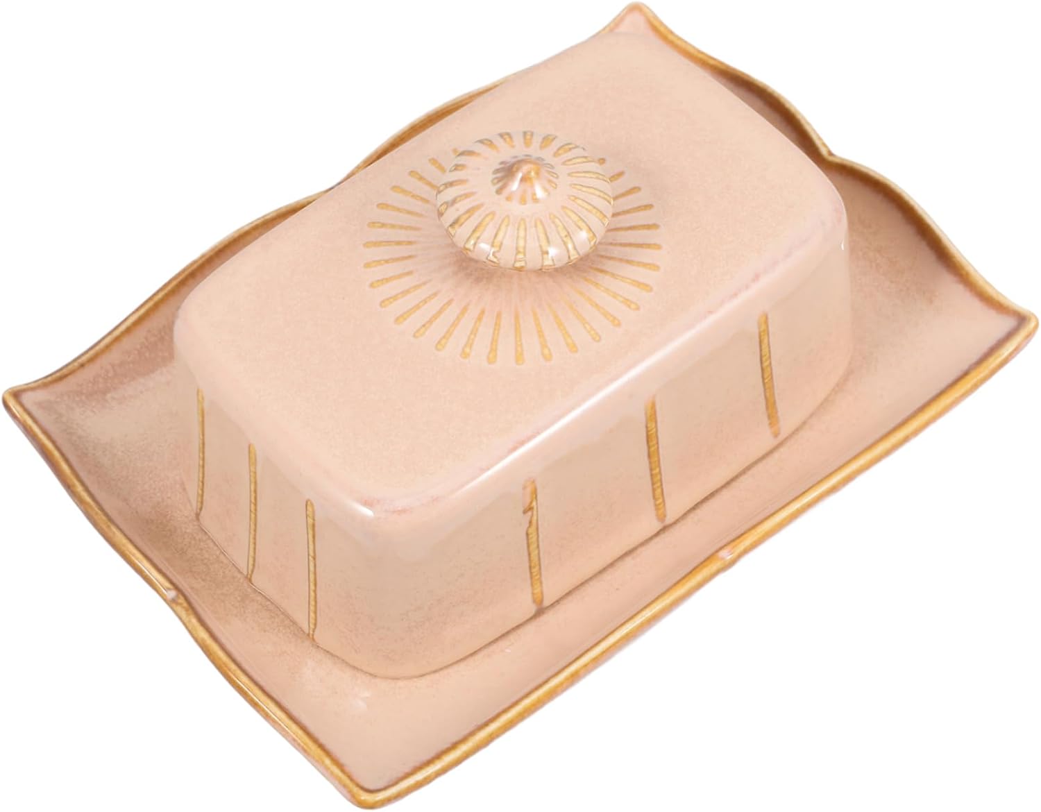 Ceramic Butter Keeper Container with Lid Vintage Style Kitchen Butter Dish for Cheese and Desserts and Reusable for Countertop Storage