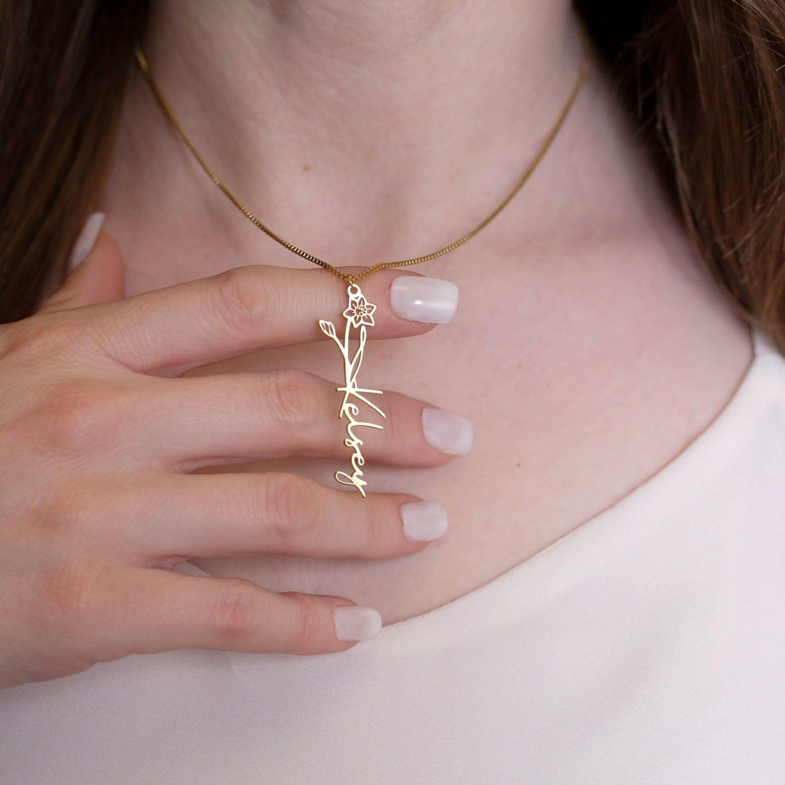Su misura fiore di nascita collana con nome argento sterling floreale gioiello Festa della Mamma