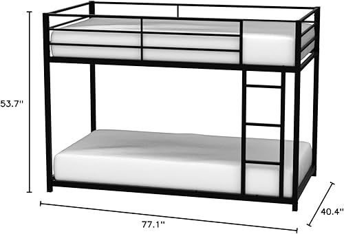 Miniatura 2 de Litera de metal bajo para niños, con escalera incorporada, barandilla alta y listones de metal, litera inferior de cama de suelo, no requiere