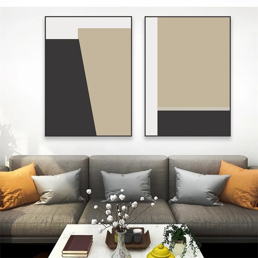 WBYZAC 2 Pieces Poster-Black Beige Abstract Wall Art Poster Geometric Shapes Print Modern Abstract Wall Art Canvas Painting Living Room Kitchen Office Decor-60 * 70cm (No Frame)