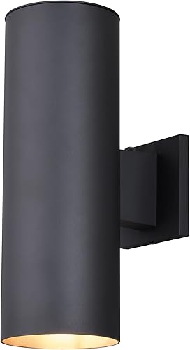 VAXCEL Chiasso - Lámpara moderna para porche al aire libre, 5 pulgadas de ancho x 14.25 pulgadas de alto, aplique de pared cilíndrica negra con 2