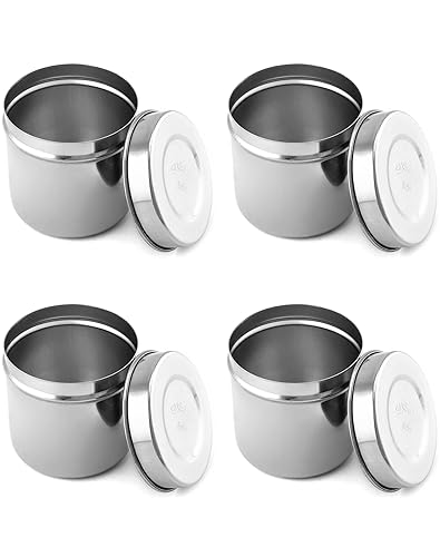 QWORK Tarro de ungüento de acero inoxidable 304 con tapa, paquete de 4 tarros médicos de 3.39 pulgadas de altura y 3.23 pulgadas de diámetro