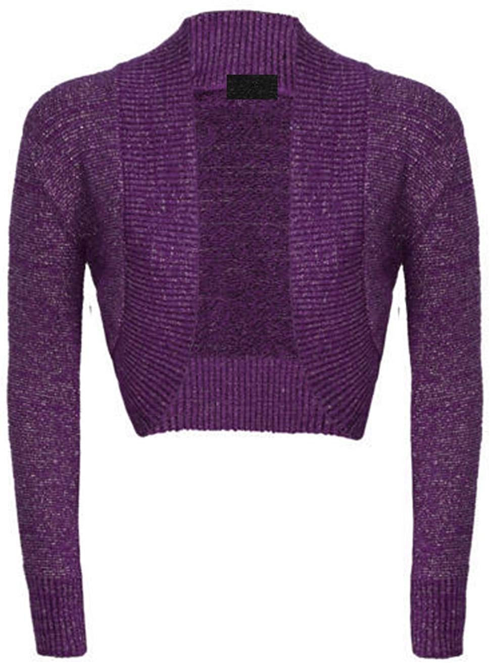 GOSTYLES® Womens Long Sleeve Knitted Lurex Shrug, Ladies Stylish Dressy Cover Up Lightweight Metallic Sparkly Bolero Cardigan (Purple, XL)