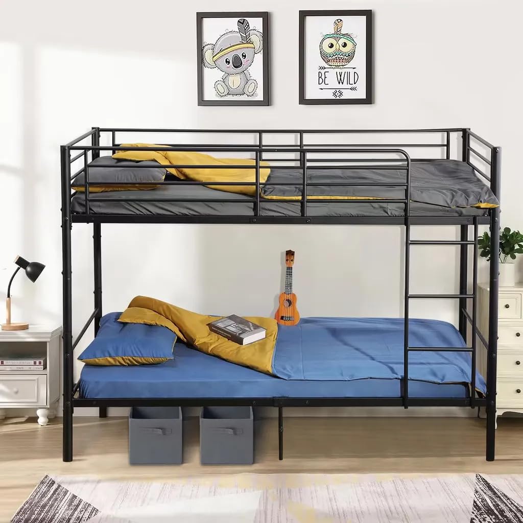 Literas para Niños, Juveniles y Adultos, Estructura Metálica con Escalera y Barandillas, Convertibles en Camas Gemelas, 90x200
