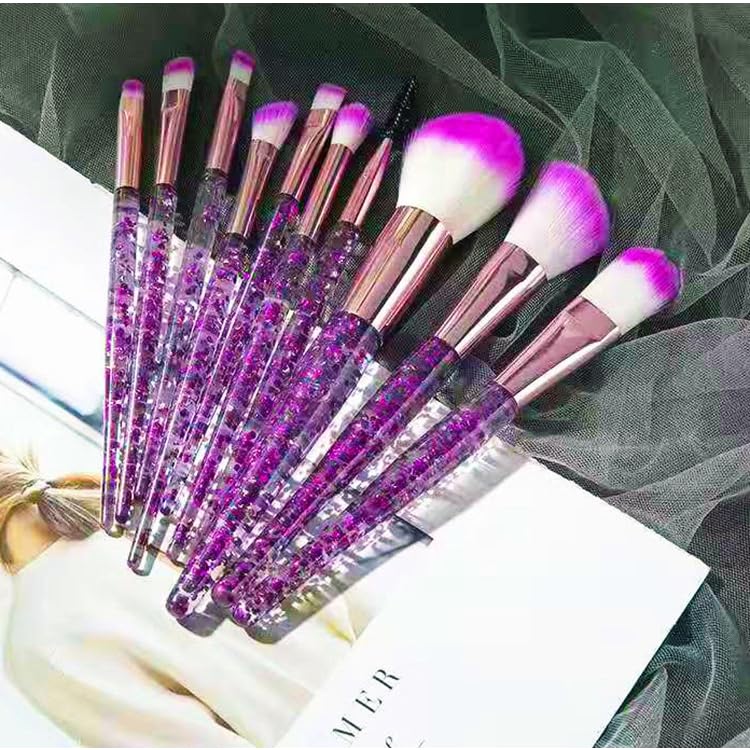 Conjunto de ferramentas de maquilhagem (com estojo de armazenamento) — Pincéis de maquilhagem profissionais — O para iniciantes e profissionais — Cabos coloridos (Roxo)