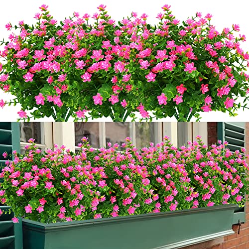 TEMCHY 8 paquetes de flores artificiales para exteriores, no se decoloran, resistentes a los rayos UV, plantas de plástico sintético para colgar macetas, patio, boda, interior, hogar, cocina,