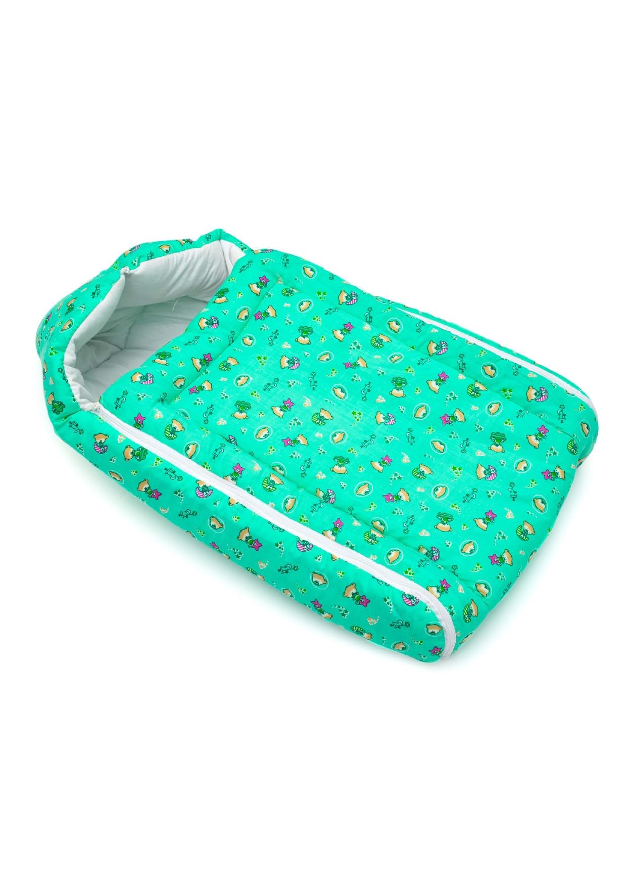 ABONY PRINTS Soft Cotton Sleeping Bag for Babies, Toddlers, and Infants, with Zipper Closure, Floral, Teddy bear, Pooh Print (Green Bear Moon Star)