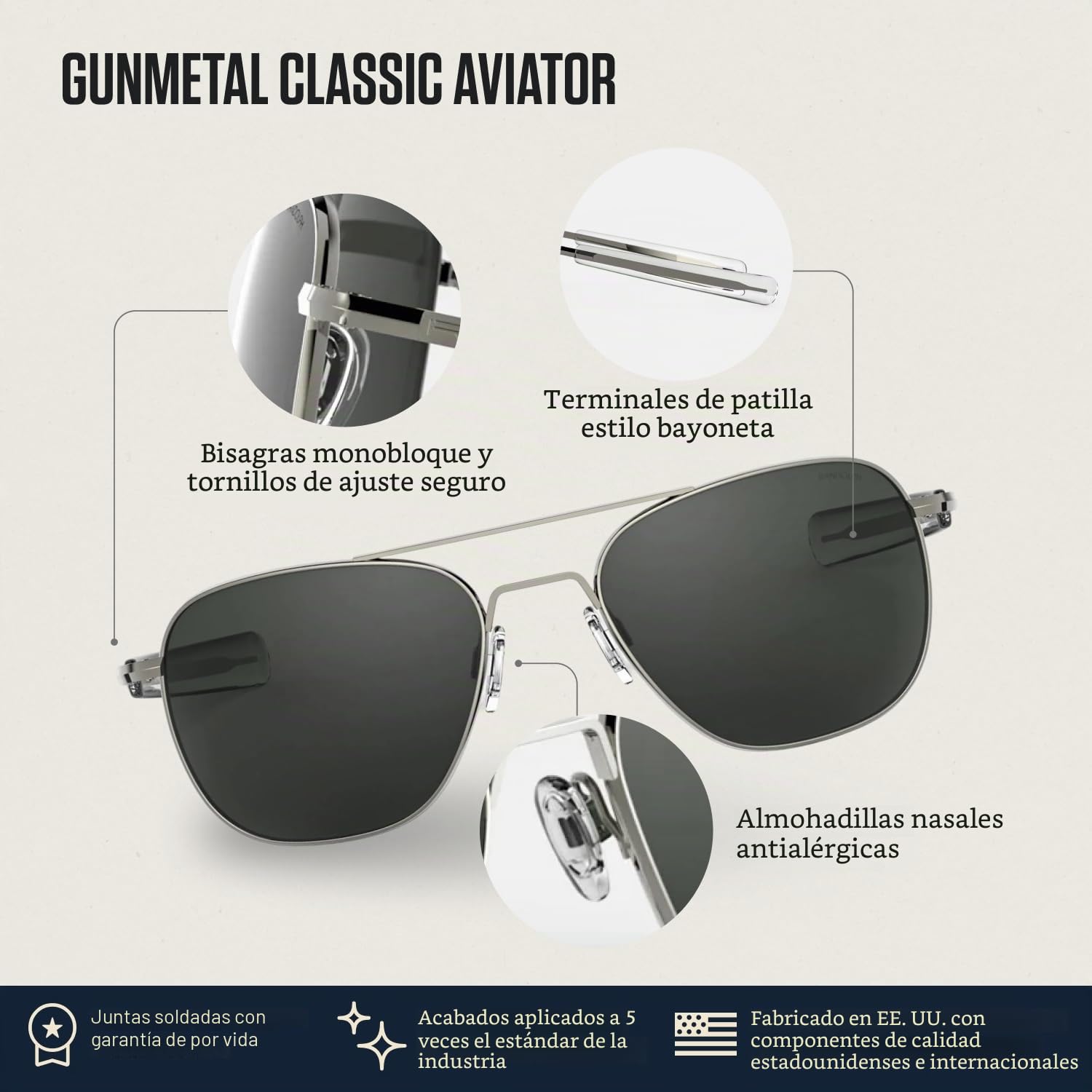 Randolph Aviator Gun Metal Bayonet Gray - 52-20