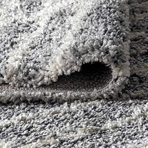 JONATHAN Y Merida Stacked Grid Shag Grey/Ivory 3 ft. x 5 ft. Area Rug, Bohemian, Easy Cleaning, For Bedroom, Kitchen, Living Room, Non Shedding
