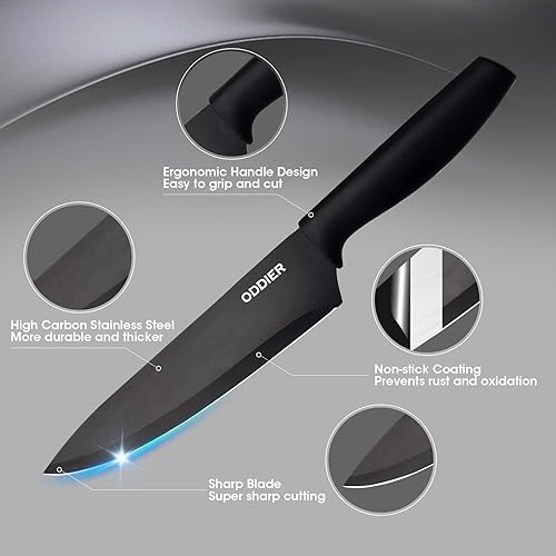 Miniatura 4 de Juego de cuchillos de cocina de 10 piezas con bloque y afilador, juego de cuchillos de acero inoxidable antioxidante para cocina, juego universal de