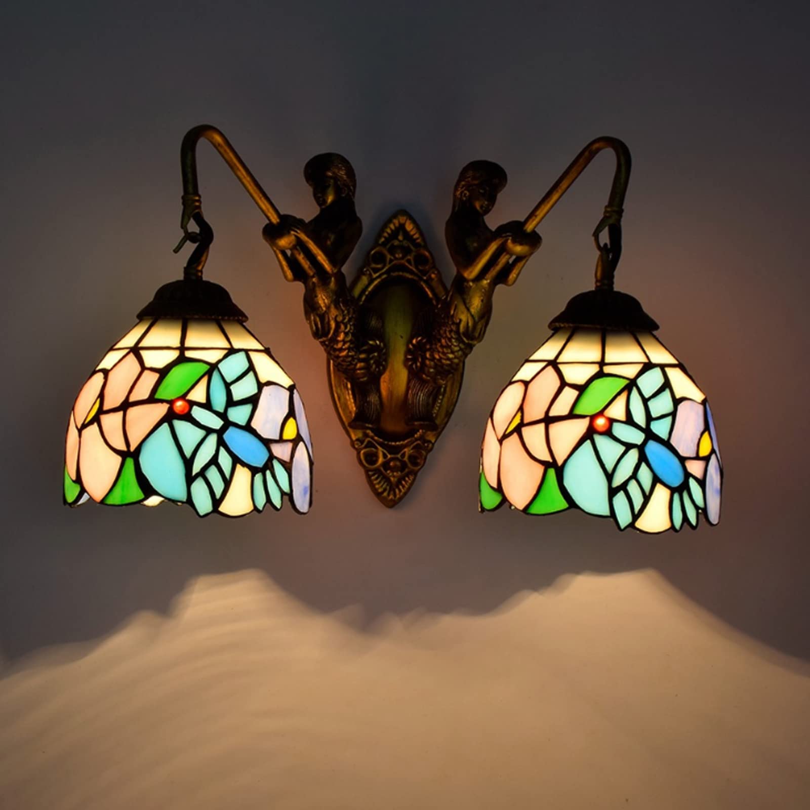 Styl tiffany kinkiet podwójna głowica kinkiet lampka nocna do sypialni projekt duszpasterski witraż abażur salon balkon nawy oświetlenie dekoracyjne needed