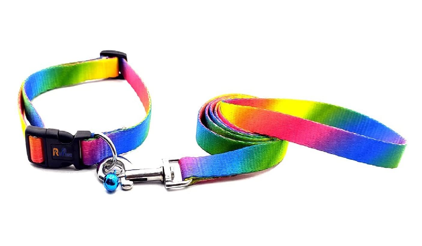 Woofy 15MM Adjustable Nylon Collar and Leash - Quick Release and Breathable Design Cute Collar Easy Clip Buckle Bell with Bell for Dogs & Cat - Rainbow (B0BYZR58CK) Amazon Price History, Amazon Price Tracker