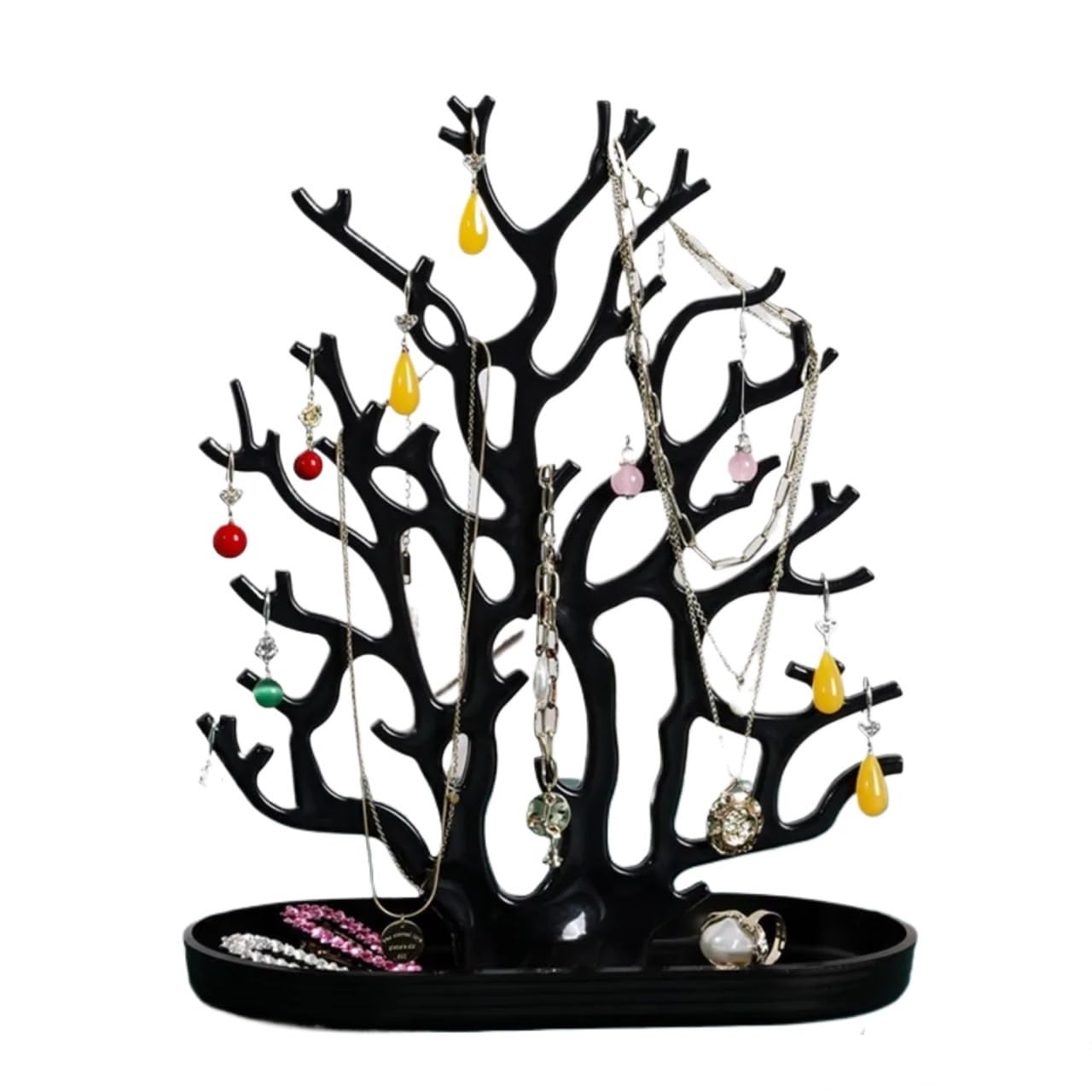 Zymjzbetic Jewellery Tree Coral Design Jewelry Storage Hanger Black plastic Organizer Stand Vertical Organization(Black)