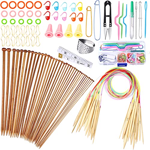 Bamboo Knitting Needles Set Include 18 Piece 18 Size Circular Knitting Needles with Colorful Tube 36 Piece 18 Size Carbonized Round Head Single Pointed Sweater Needles 12 Piece Knitting Tool for Weave Bamboo Knitting Needles Set Include 18 Piece 18 Size Circular Knitting Needles with Colorful Tube 36 Piece 18 Size Carbonized Round Head Single Pointed Sweater Needles 12 Piece Knitting Tool for Weave