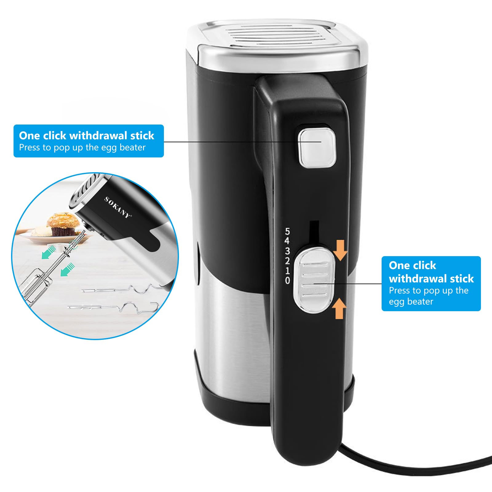 Sbattitore Elettrico Vegena 800W - Frullatore A Mano Con 5 Velocità | Include Fruste E Ganci Per Impasti - Foto 6