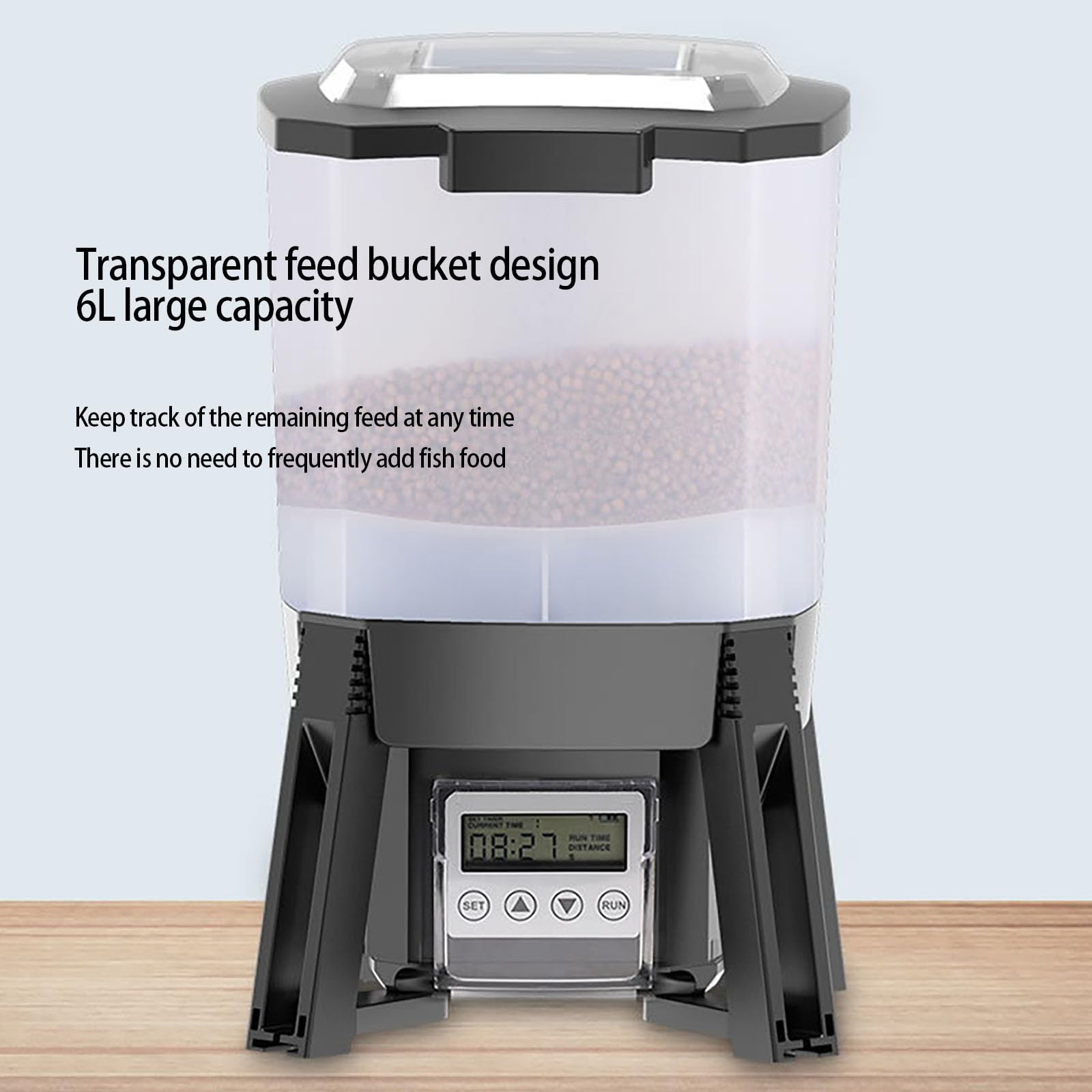 Mangiatoia elettrica per pesci, 6 l, distributore automatico di cibo per pesci con display LCD, dispersione di 120°, distanza di alimentazione e durata regolabili per pellet di dimensioni 3-10 mm