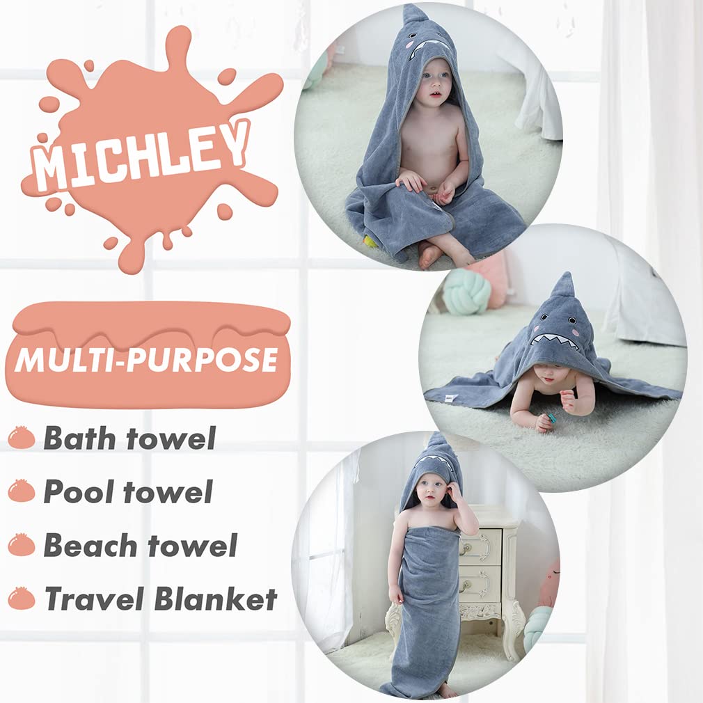 MICHLEY Toalla de baño unisex con capucha para bebé, de algodón, suave, para natación, para 0-6T, color gris