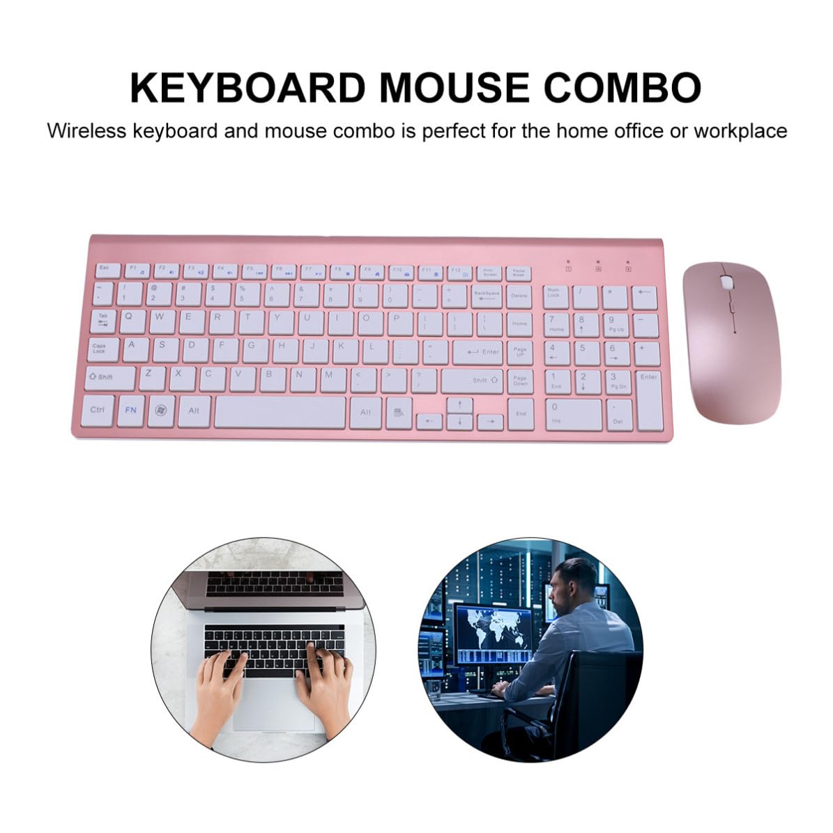 Tastiera e Mouse Wireless Set Sottile per Ufficio, Tasti Silenziosi