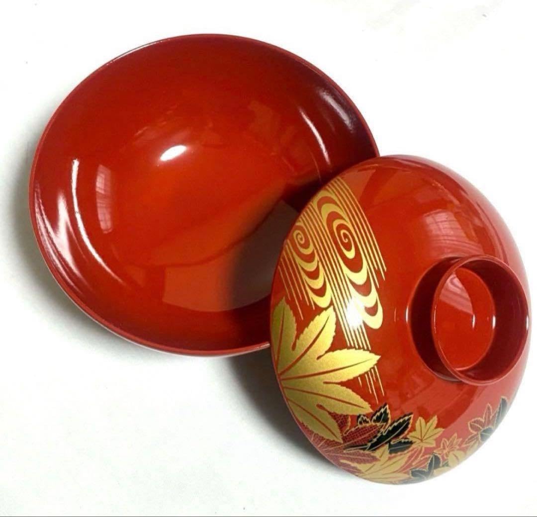美品　 20客セット　蓋付きお椀　お吸い物碗　漆器　お正月　お祝い　赤色　 雑煮椀 耀松紋 総朱 黒内朱 135mm ペア 蓋付き / お正月 新年 雑煮椀
