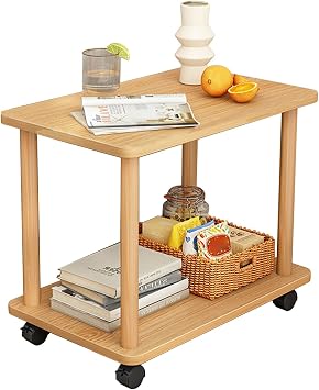 Two Tier Small Moveable Wooden End Table, Modern Space Saving Entryway Table 150lbs Bearing Heavy Duty Low Height Console Table Side Sofa Table with Storage for Living Room Wooden Color