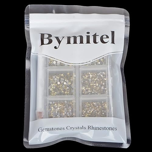 Miniatura 5 de Bymitel 7200 unidades de 6 tamaños mixtos con pegamento para fijar en diamantes de imitación de vidrio, gemas de cristal redondas con parte trasera