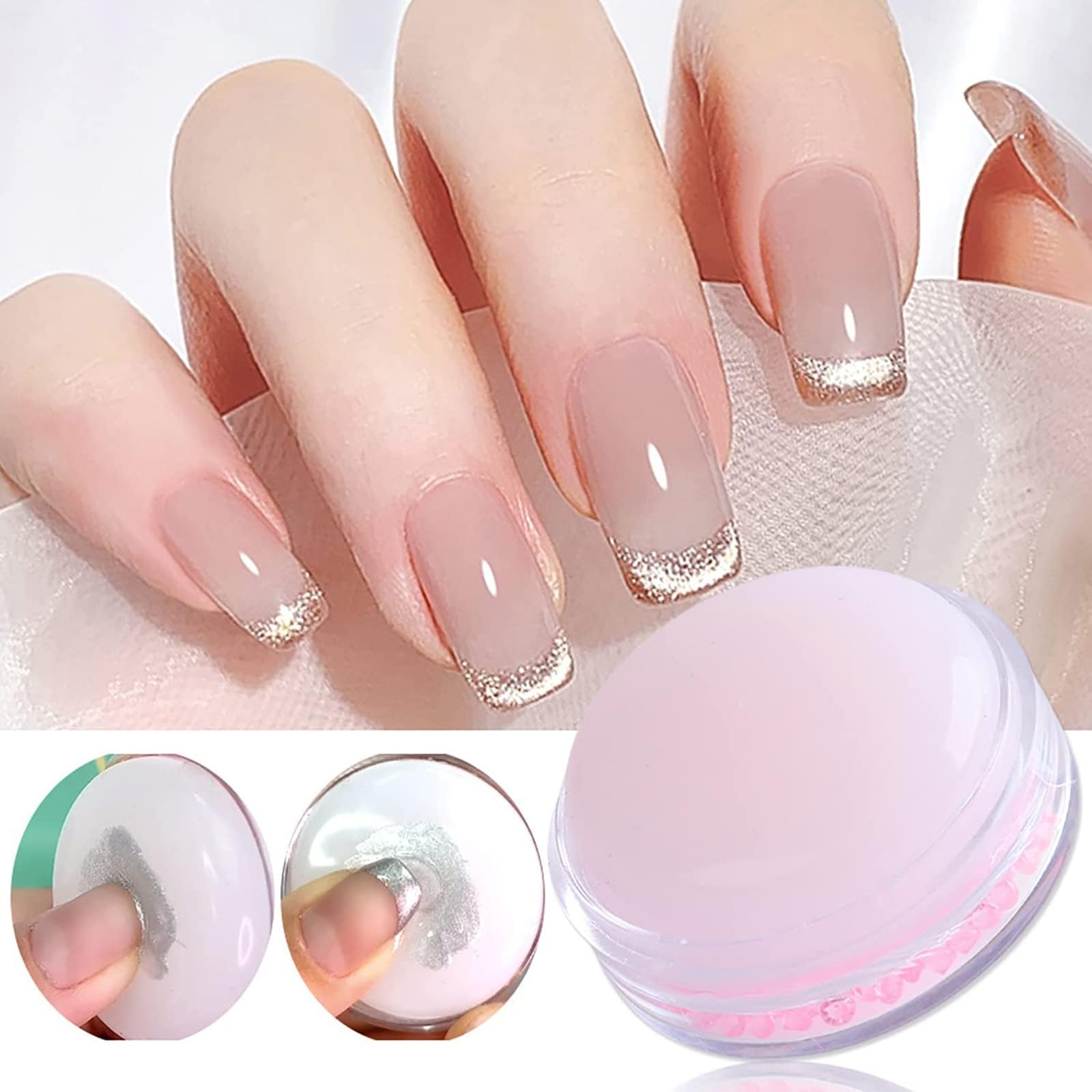TERRIFI French Nail Stamper Silicone Nail Art Stamper Pink Tip Nail Stamp Jelly Head Manicure Tools 100-Time Using Soft Nail Stamper Kit DIY Nail Art Tools