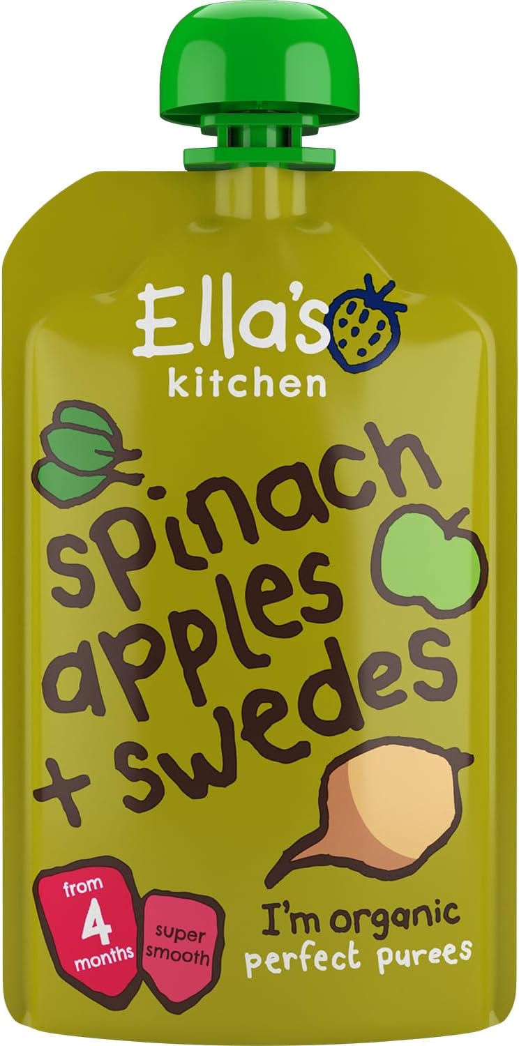 Ella's Kitchen Organic Super Smooth Spinach, Apples and Swedes Puree, 4+ Months Baby Food, Gluten & Dairy Free - 120g