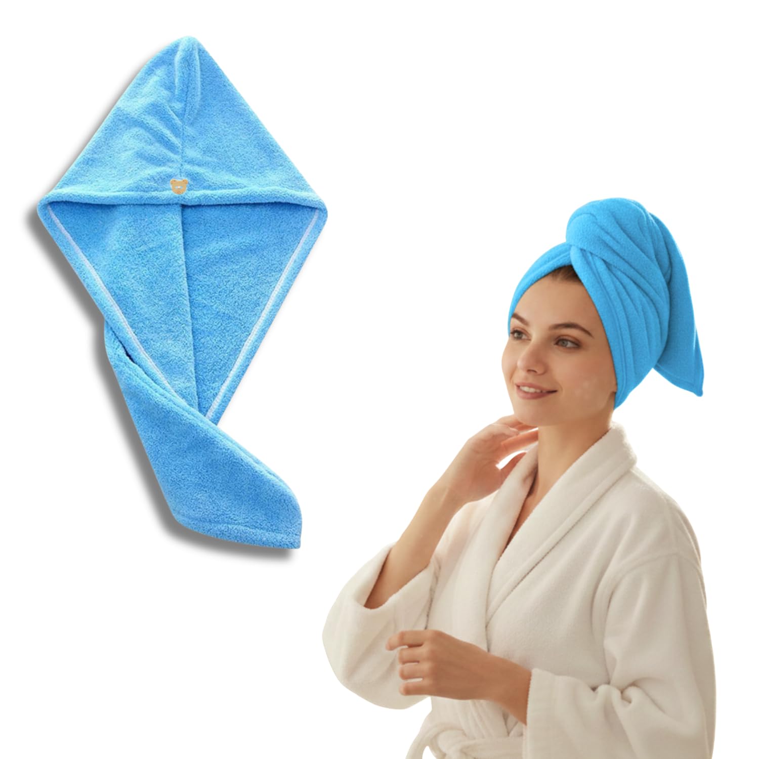 Hair Drying Towel, Microfiber Hair Towel, Hair Hat, Dry, Fast, Lightweight, Absorbent, Soft, Turban, Hair, Anti-Frizz, Adjustable, Durable, Frizz Free (Blue)