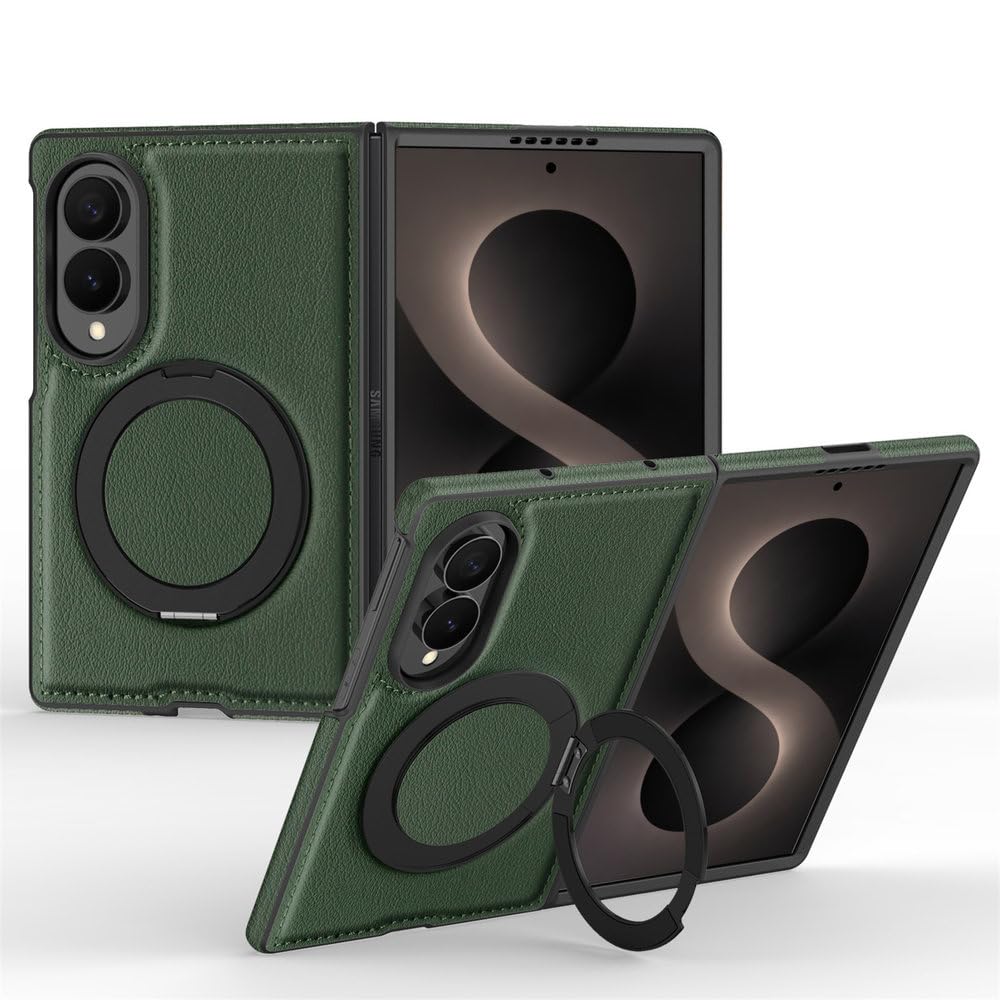 Custodia per telefono in pelle PU con supporto girevole a 360° e magnete, compatibile con Samsung Galaxy Z Fold 8 Ultra 7 6 5 4, con ricarica wireless e antiurto, colore verde scuro, per Samsung Gala