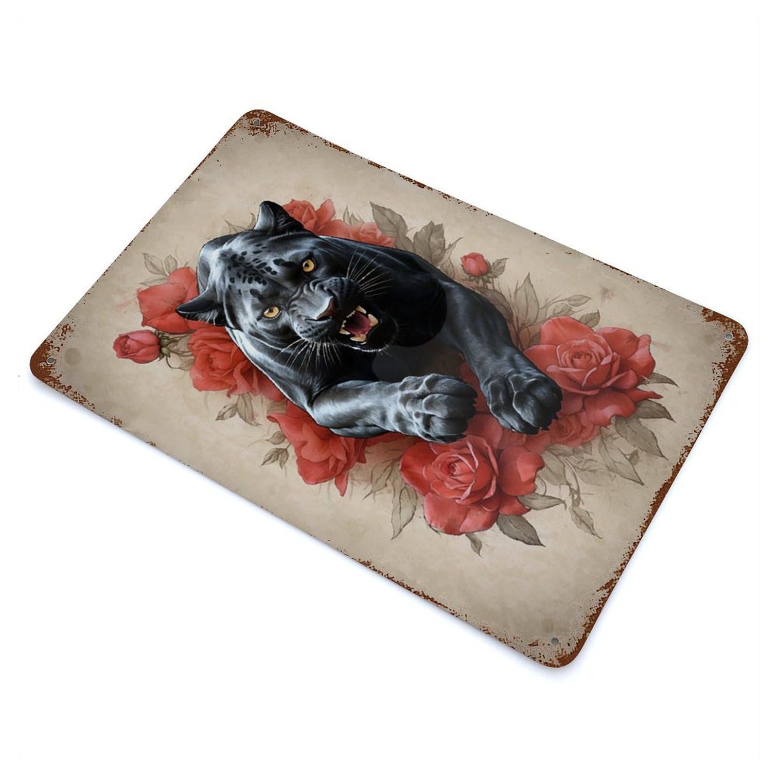 Rust Effect Black Panther Vintage Metal Tin Sign 11.8"x7.9", Decorative Metal Wall Art for Office, Studio And Wall Decor
