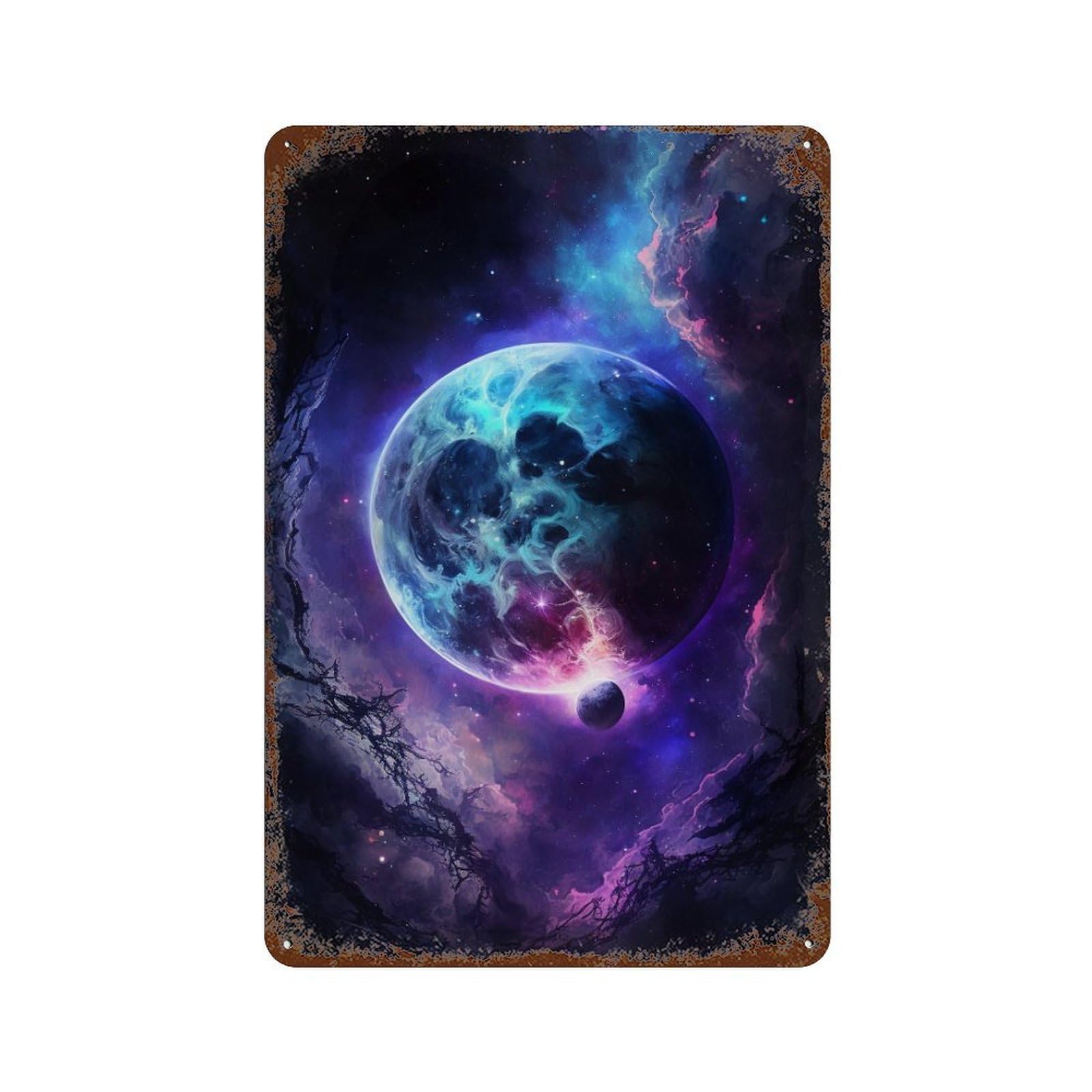 Cosmic Nebula Painting Decorative Tin Sign 11.8"x7.9", Rustic Home Decor for Cafe, Home Bar And Lounge Decor