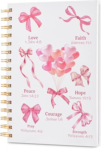 Bible Journal for Women, Christian Prayer Journal Pink Notebook Gifts for Teen Girls, Bible Study Supplies, Coquette Preppy Bows Cute Church Faith Journaling Hardcover Spiral Notebook 5.7 X 8.3"(160 Pages)
