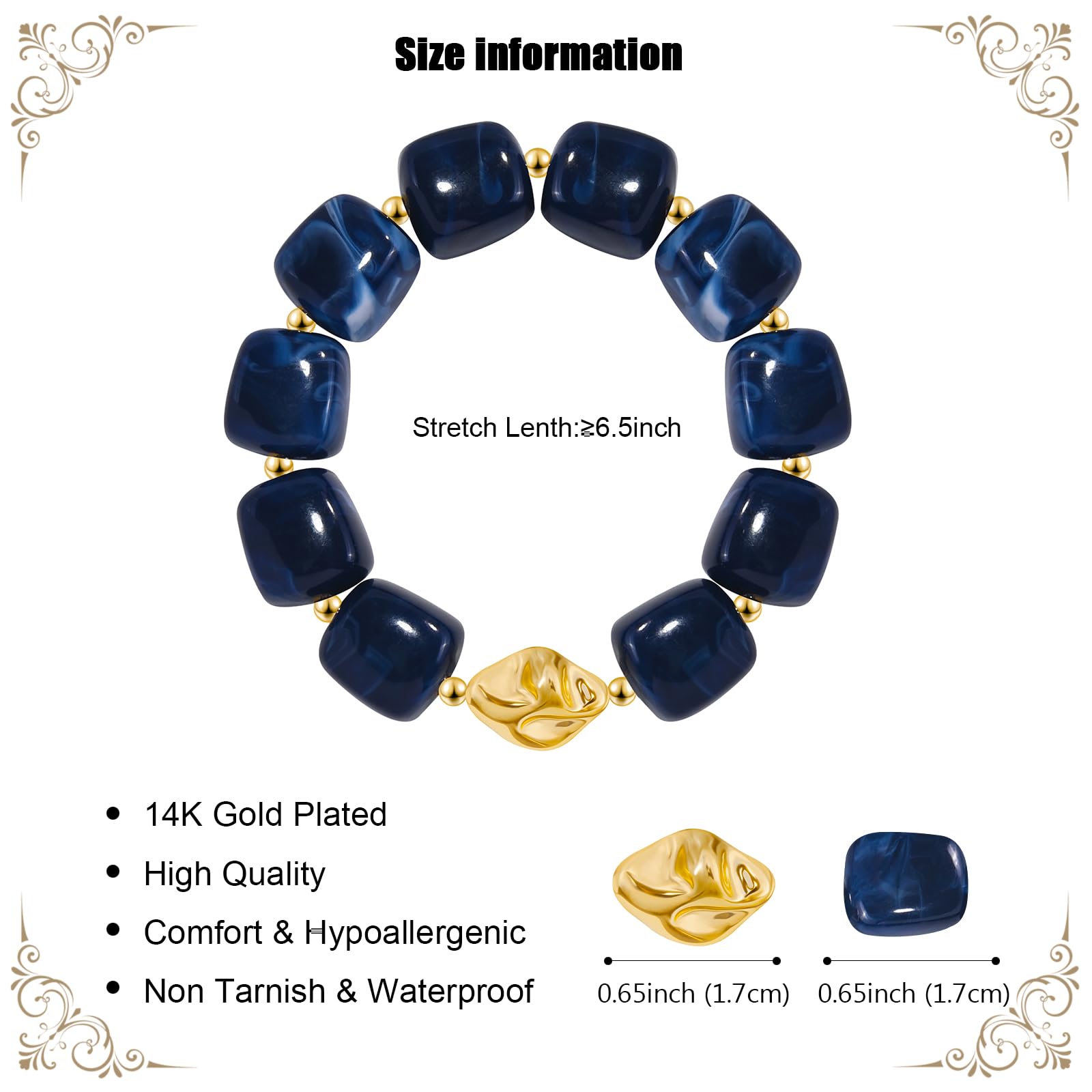 Braccialetto con perline grosse da donna, multicolore, con grandi perline in resina acrilica, elastico e allungabile, braccialetti alla moda e di tendenza, gioielli boho per vacanze estive al mare.
