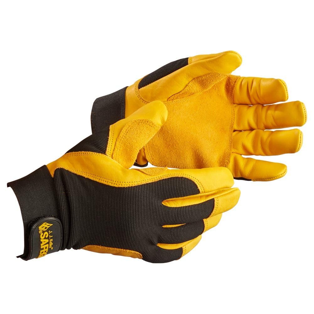 J. J. Keller & Associates, Inc. SAFEGEAR Cowhide Leather Mechanics Gloves - Abrasion Resistance, Double Stitched