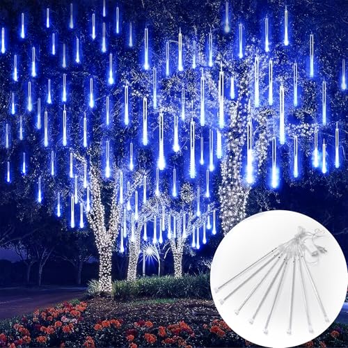 Dexmary Meteor Shower Lights, 144LED Blue Holiday Outdoor