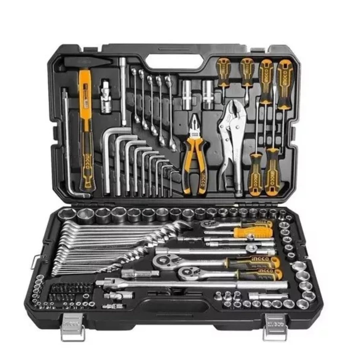 INGCO 142-Piece Household Tool Kit, General Home/Auto Repair Set with Solid Carrying Box, Home Basic Hand Sets for Maintenance, Perfect Handyman, HKTHP21421