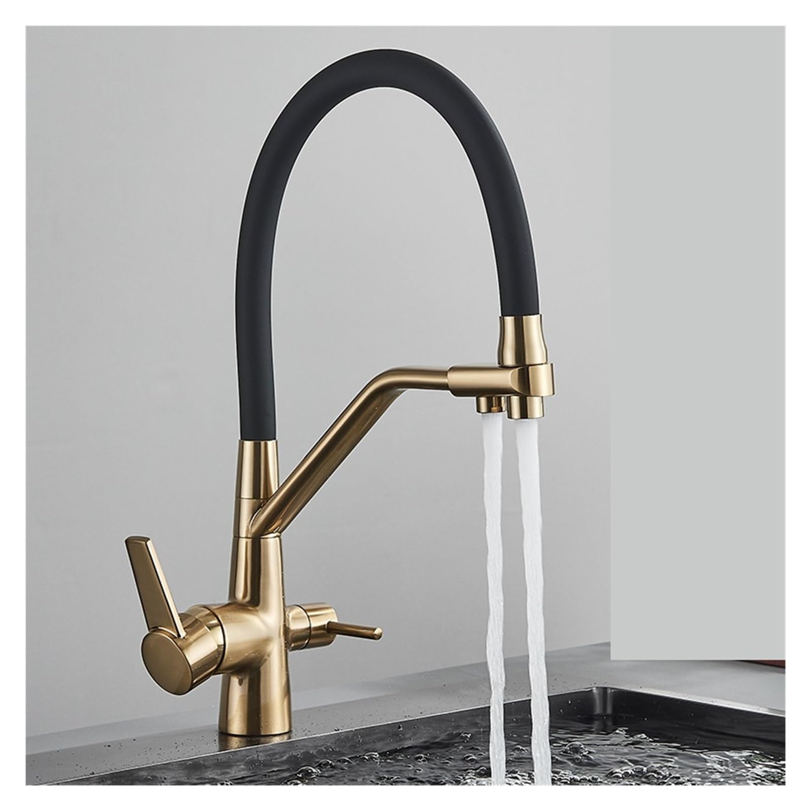 Mitigeur eau filtrée cuisine or brossé au design contemporain et durable
