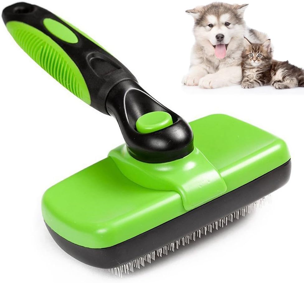 Self Cleaning Slicker Brush for Dogs and Cats, Groomer Shedding Grooming Tools Combs Rakes, Gently Removes Shedding Mats Tangles Knots Loose Hair & Undercoat, Fits for Short & Long Hair Breeds Animals