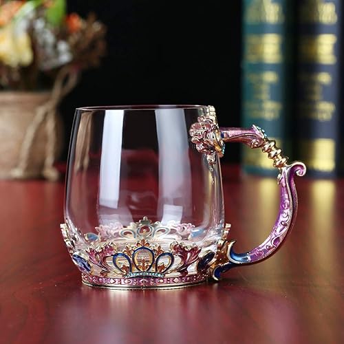 Miniatura 3 de Taza de café hecha a mano con corona esmaltada de cristal transparente con asa, ideas únicas de regalo de cumpleaños personalizadas para mujeres,