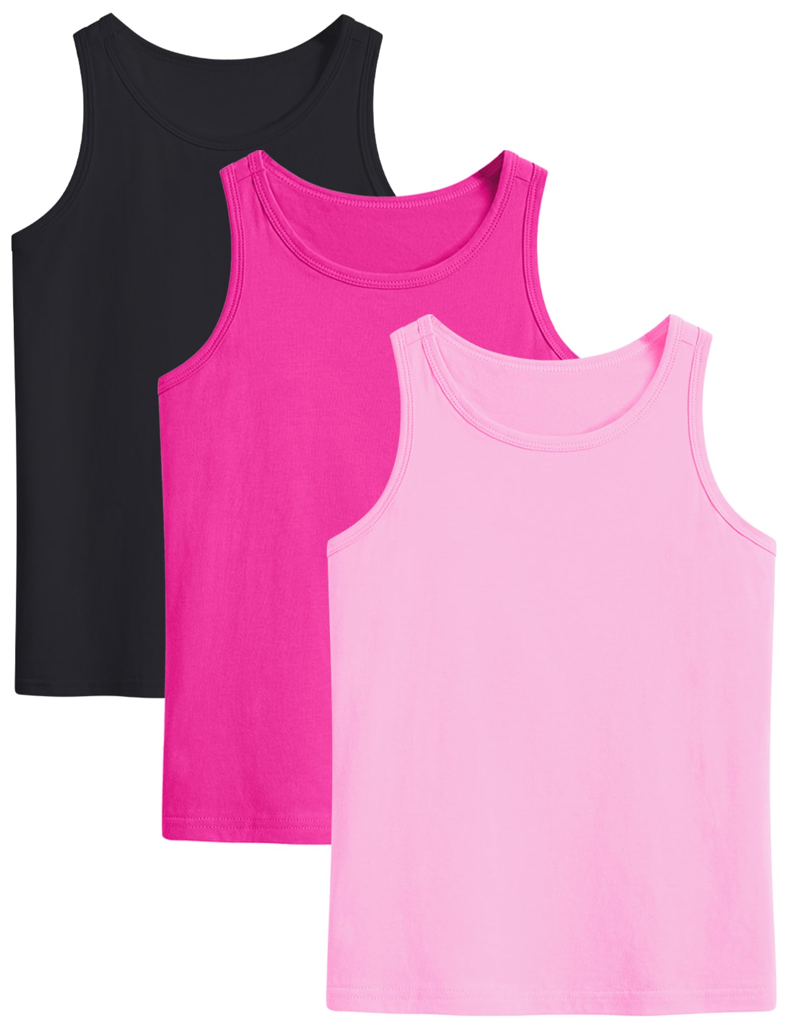 Auranso Camisetas sin mangas para niñas, con espalda cruzada, atléticas, de algodón, para danza, entrenamiento, paquete de 3 unidades