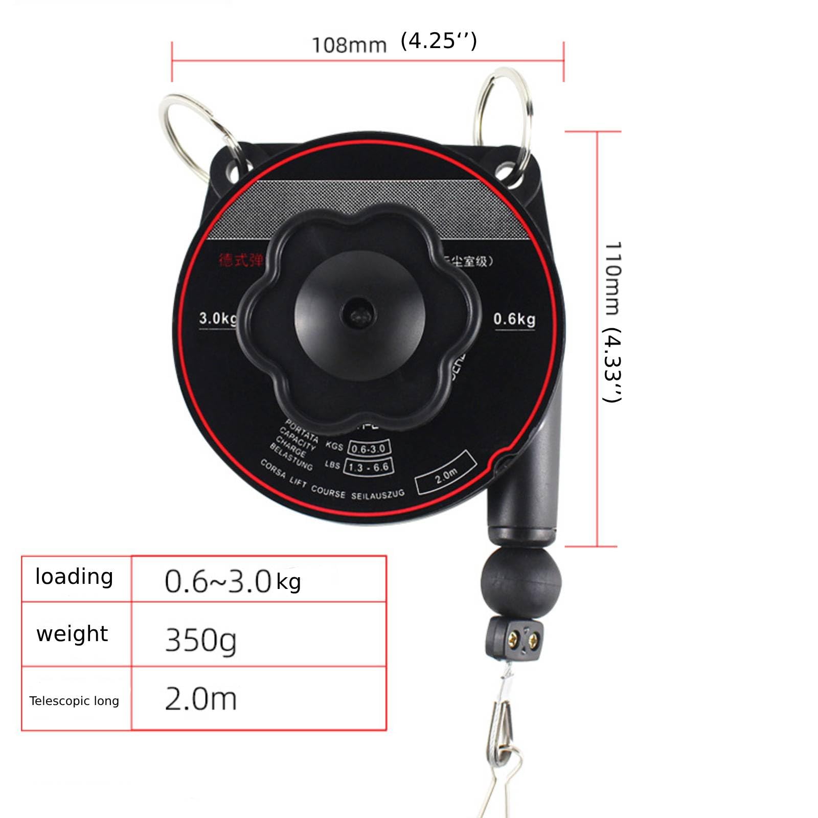 perfk Spring Balancer Hanging Tool Replaces Accessories 2M Adjustable Balancer Retractor, 0.6 to 3.0KG - Image 2