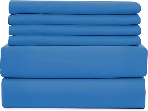 WAVVA Juego de sábanas suaves de 6 piezas, bolsillo profundo de alta calidad, resistente a las arrugas y a la decoloración, color azul océano,