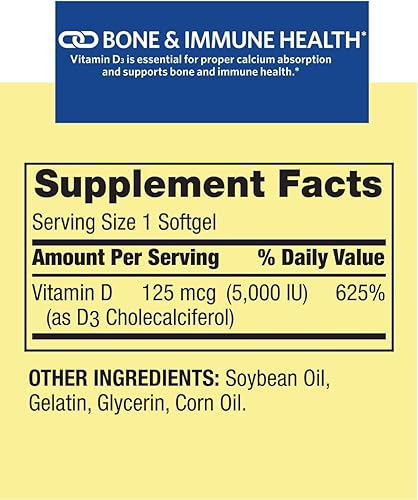 Miniatura 2 de 1 paquete de cápsulas blandas de vitamina D3, vitamina D3 125MCG 5000 UI, 250 unidades incluye+(guía de vitaminas)