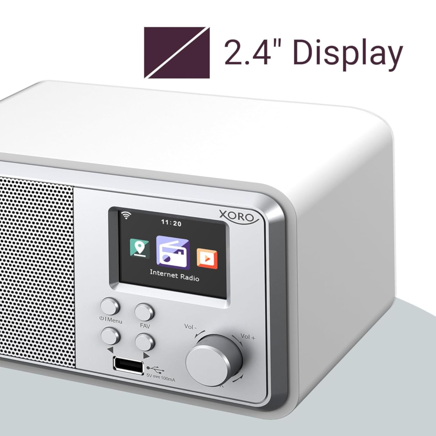 Cyfrowe radio internetowe Wi-Fi XORO DAB 300 IR z kolorowym wyświetlaczem 2,4", podcast, Bluetooth 5.2, FM/DAB+, budzik, białe